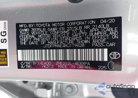 2021 Toyota Corolla Xle z USA, uszkodzony, nr VIN JTDFPMAE4MJ119628